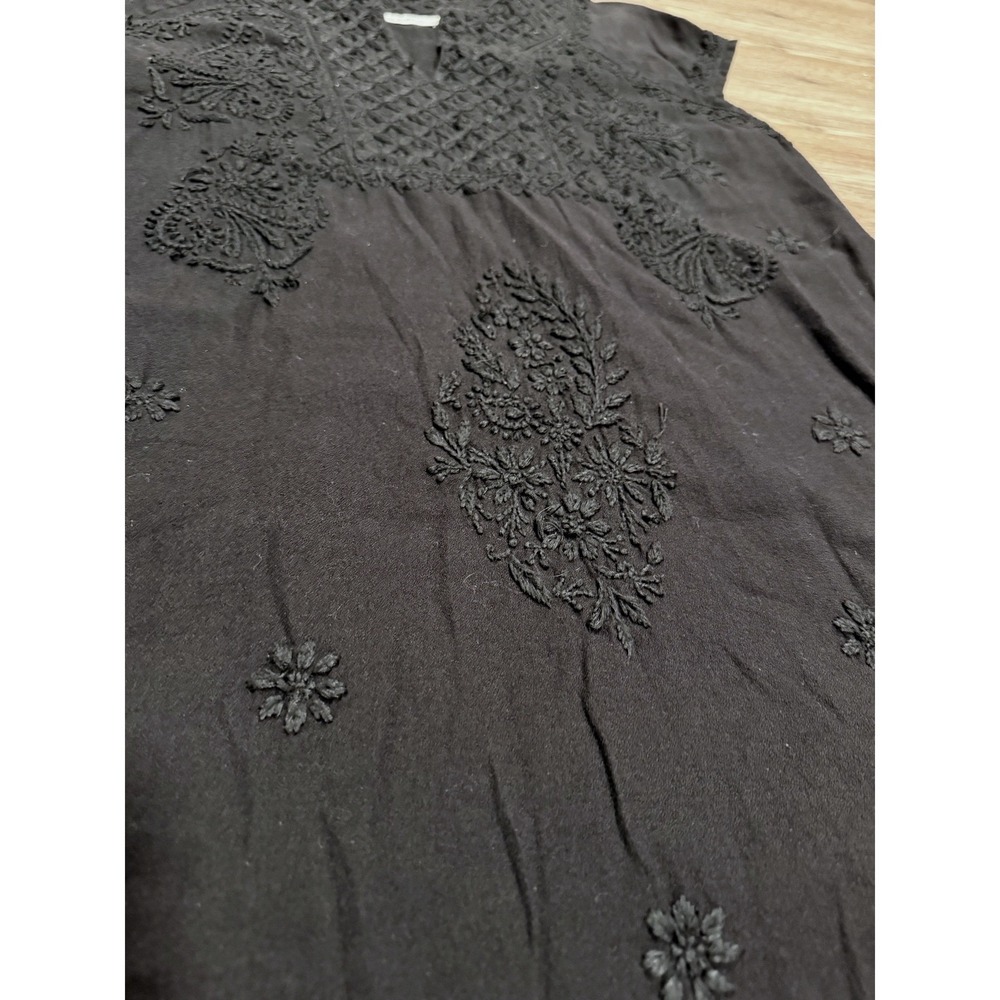 Roller Rabbit Black Embroidered Cotton Shift Dress Womens Large Boho lined - Picture 5 of 9